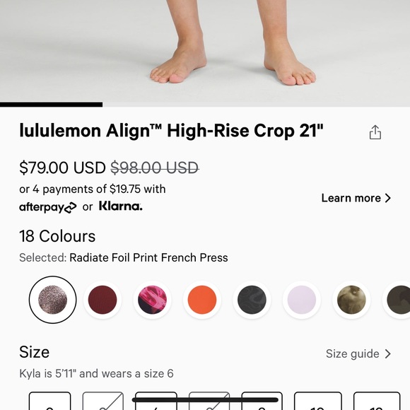 Lululemon align high waisted leggings, size 6, 21” crop, - Picture 2 of 2